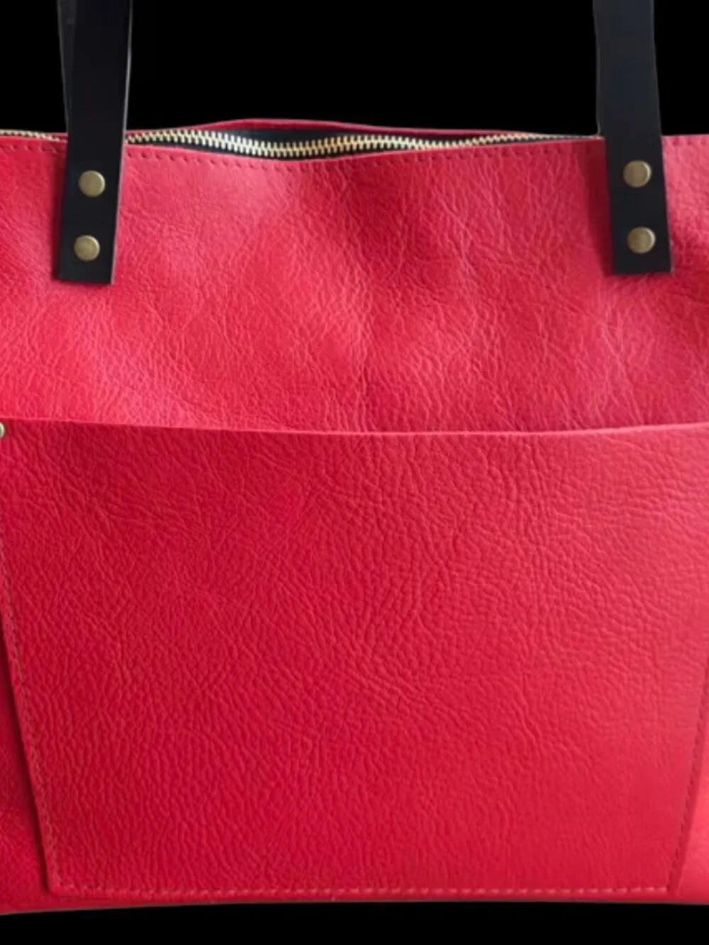Portland Leather Goods | Original Tote | Large w/zip | POPPY RED w/black handles
